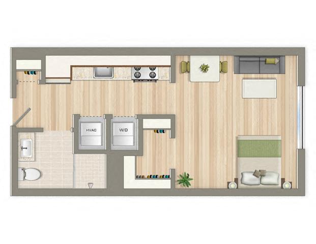 Floor plan for studio, 1 bath, 457 sqft